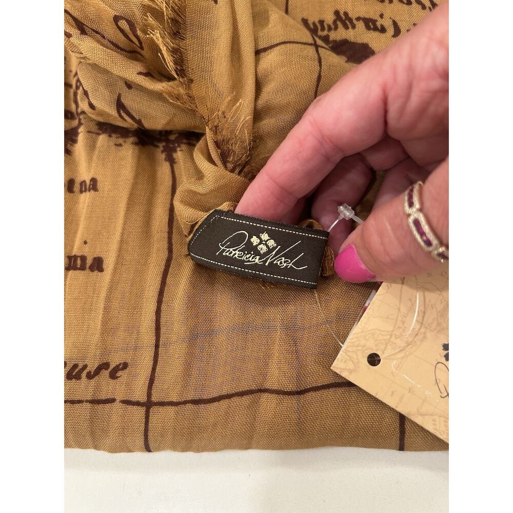 NWT Patricia Nash Signature Map Print Brown Scarf Wrap Fringe Edges Lightweight - Picture 6 of 6